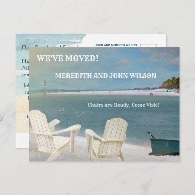 We've Moved Budget Ocean Beach Chairs Moving  Announcement Postcard (Front/Back)