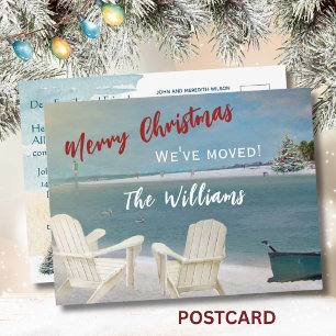 * We've Moved Budget Ocean Beach Christmas Moving  Announcement Postcard