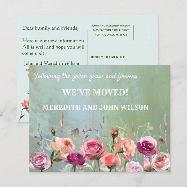 We've Moved Budget Watercolor Floral Moving Announcement Postcard (Front/Back)