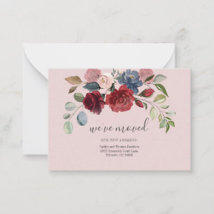 We've Moved Burgundy Floral Moving Announcement