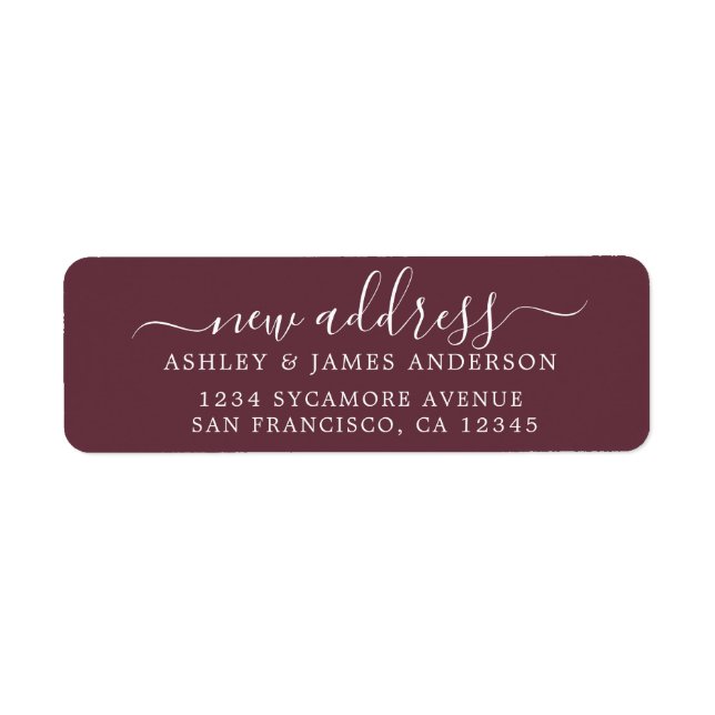 We've Moved Burgundy New Address label Return Address Label (Front)