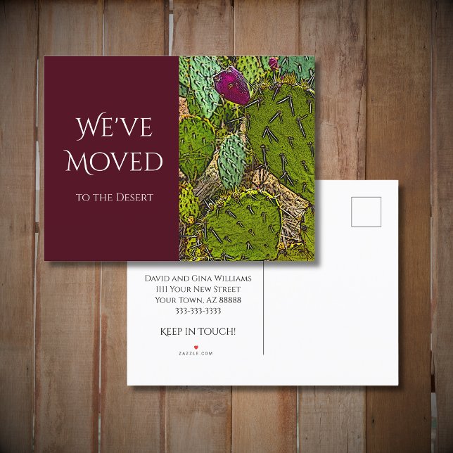 We've Moved Cactus New Home Moving Red Announcement Postcard (Creator Uploaded)