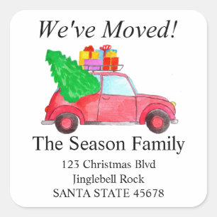 We've Moved Car and Christmas gifts address Square Sticker