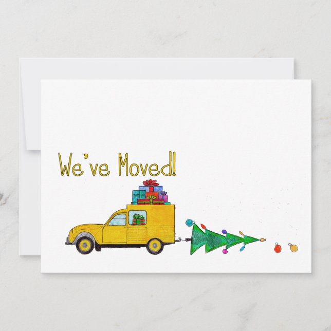 We've Moved Car and tree Christmas Card (Front)