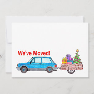 We've Moved Car and tree Christmas Card