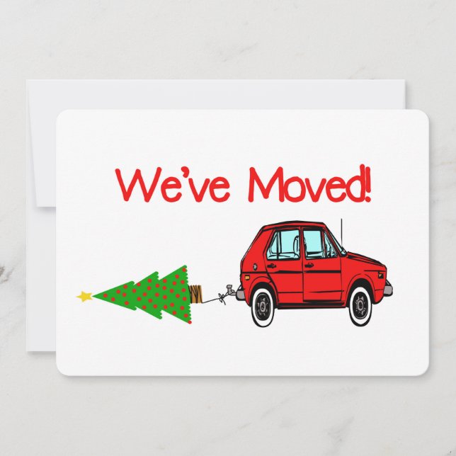 We've Moved Car and tree Christmas Card (Front)