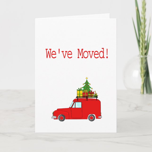 We've Moved Car and tree Christmas Card (Front)