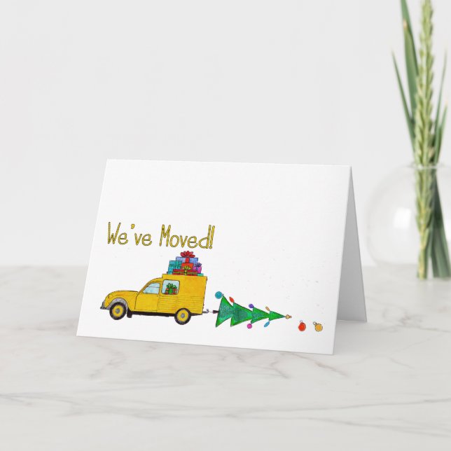 We've Moved Car and tree Christmas Card (Front)
