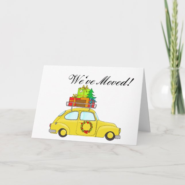 We've Moved Car and tree Christmas Card (Front)