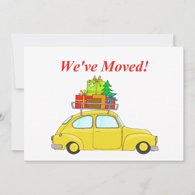 We've Moved Car and tree Christmas Card (Front)