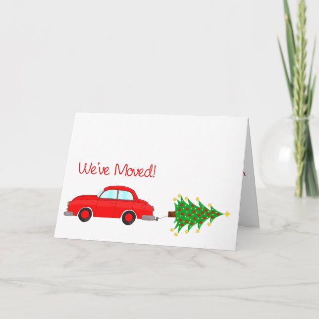 We've Moved Car and tree Christmas Card (Front)