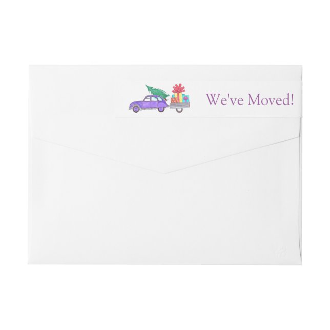 We've Moved Car and tree Christmas label (Back)