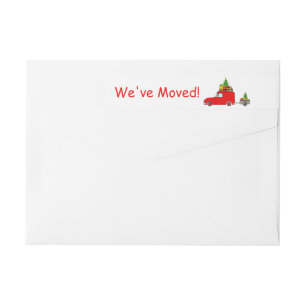 We've Moved Car and tree Christmas label