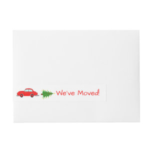 We've Moved Car and tree Christmas label