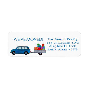 We've Moved Car, tree and gifts Christmas label Return Address Label