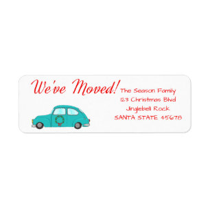We've Moved car with wreath Christmas label Return Address Label