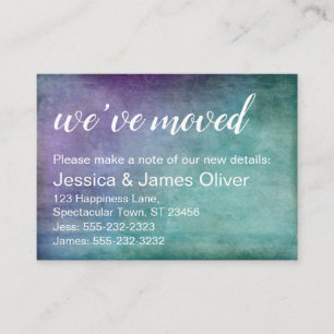 We've Moved Card with Purple and Green Grunge