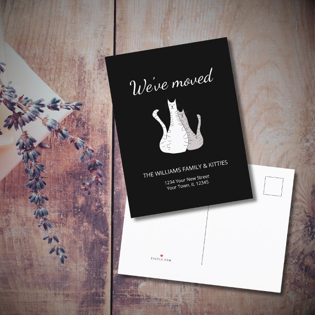 We've Moved Cats Black White Moving  Announcement Postcard (Creator Uploaded)