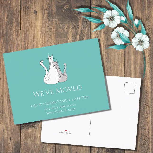 We've Moved Cats Trendy Teal Green Moving Announcement Postcard (Creator Uploaded)