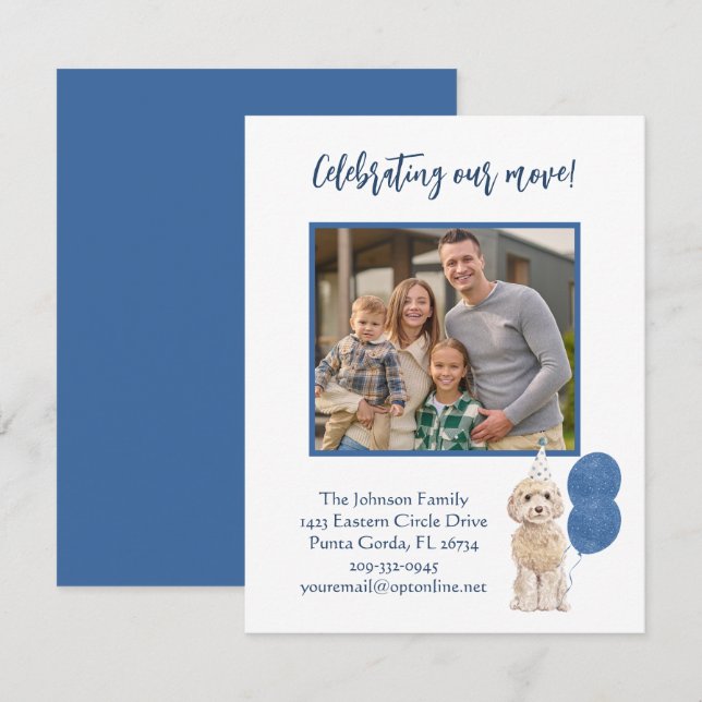 We've Moved Celebrating Dog Family Photo Budget Announcement (Front/Back)