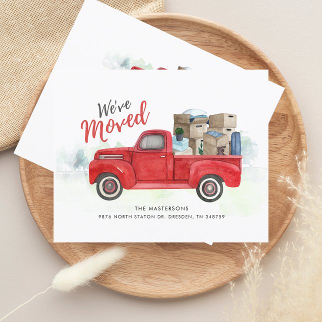 We've Moved Change of Address Announcement (We have Moved Watercolor Red Truck Moving Announcement)