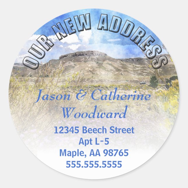 We've moved! Change of Address Mountain Scene Classic Round Sticker (Front)