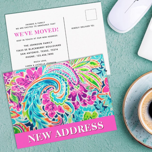 We've Moved Change of Address Moving Announcement Postcard (A cute watercolor paisley new address moving card. Personalize it with your details.)
