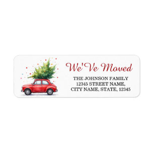 We've Moved Christmas Car Tree Holiday Moving Return Address Label