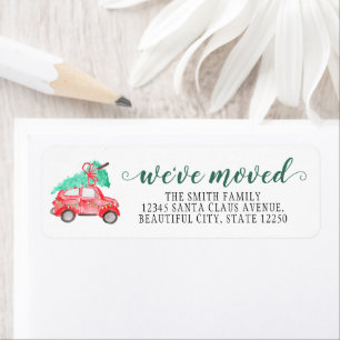 We've Moved Christmas Car Tree Holiday Moving Return Address Label