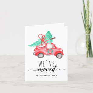 We've Moved Christmas Car Tree Red Holiday Moving Announcement