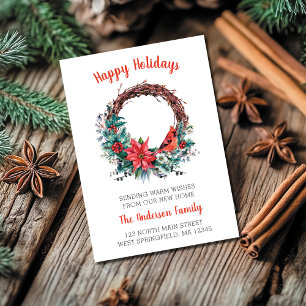 We've Moved Christmas Card Cardinal Wreath