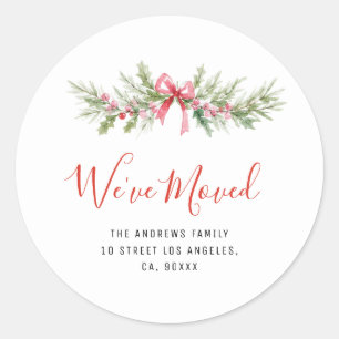 We've moved christmas holiday floral new address classic round sticker
