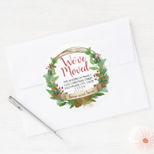 We've Moved Christmas Holiday Moving Announcement Classic Round Sticker