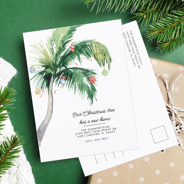 We've Moved Christmas Holiday Moving Announcement Postcard (We Moved to the Coast Palm Tree Christmas Holidays Moving Announcement Postcard)