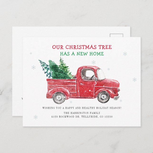 We've Moved Christmas Holiday Red Truck Moving Announcement Postcard (Front/Back)