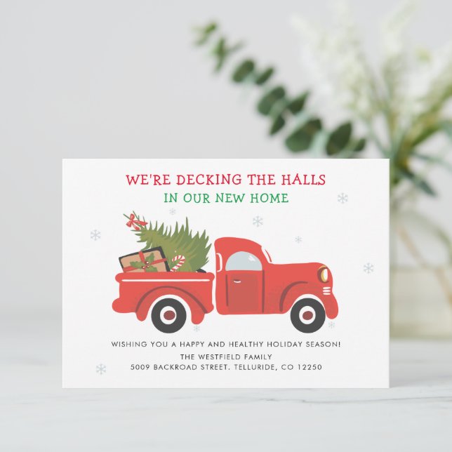 We've Moved Christmas Holiday Red Truck Moving Card (Standing Front)