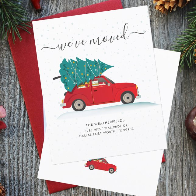 We've Moved Christmas Moving Announcement (Change of Address We Have Moved Holiday Red Car Moving Announcement)