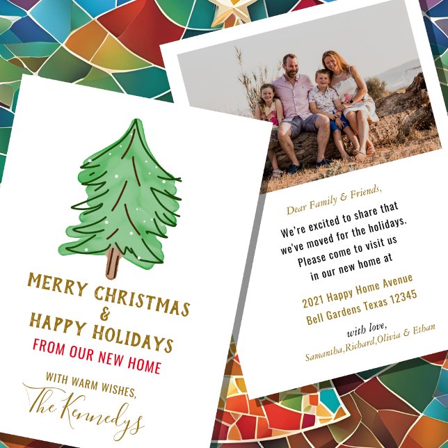 We've Moved Christmas Pine Tree Photo Holiday Card ( We've Moved Christmas Pine Tree Photo Holiday Card )