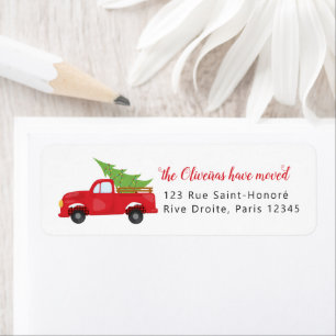 We've Moved Christmas Red Truck New Home Holiday Return Address Label