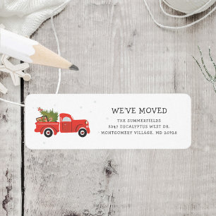 We've Moved Christmas Red Truck Return Address Label