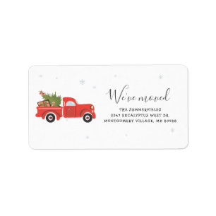 We've Moved Christmas Red Truck Shipping Address Label