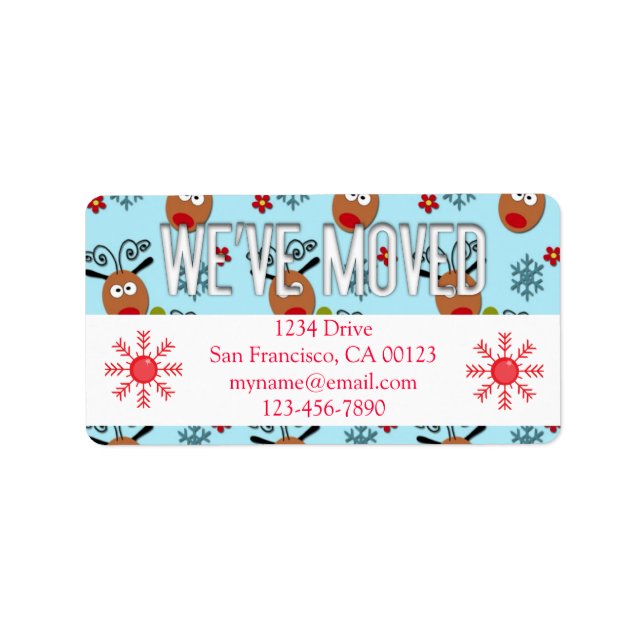 "We've Moved" Christmas Reindeer Label (Front)