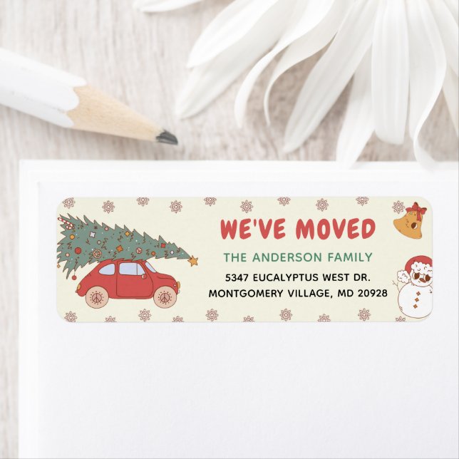 We've Moved Christmas Tree Car Return Address Label (Insitu)