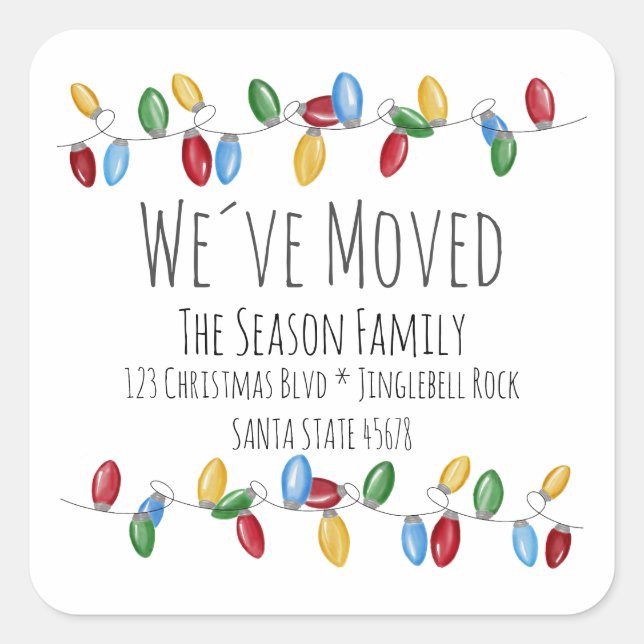 We've Moved  Christmas Tree Lights Envelope seal (Front)