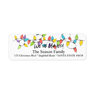 We've Moved  Christmas Tree Lights Label Return Address Label