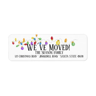 We've Moved  Christmas Tree Lights Label Return Address Label