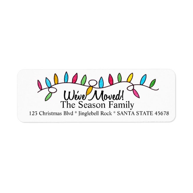 We've Moved  Christmas Tree Lights Return Address Label (Front)