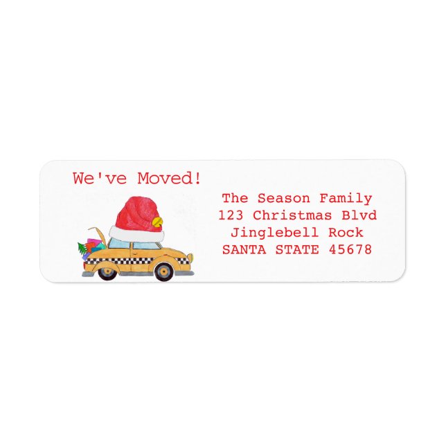We've Moved Christmas yellow cab Return Address Label (Front)