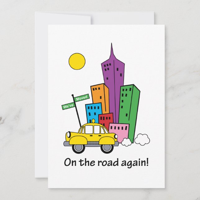 We've Moved Cityscape Yellow 5x7 Card (Front)
