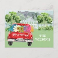 We've Moved Classic Charming Floral Red Truck Move